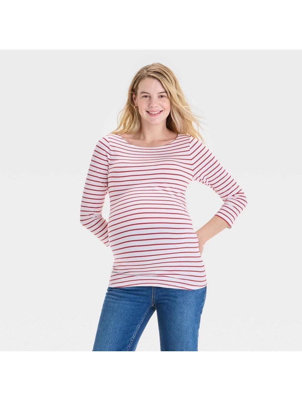 3/4 Sleeve Maternity T-Shirt Isabel Maternity Striped XS Cotton Modal Blend